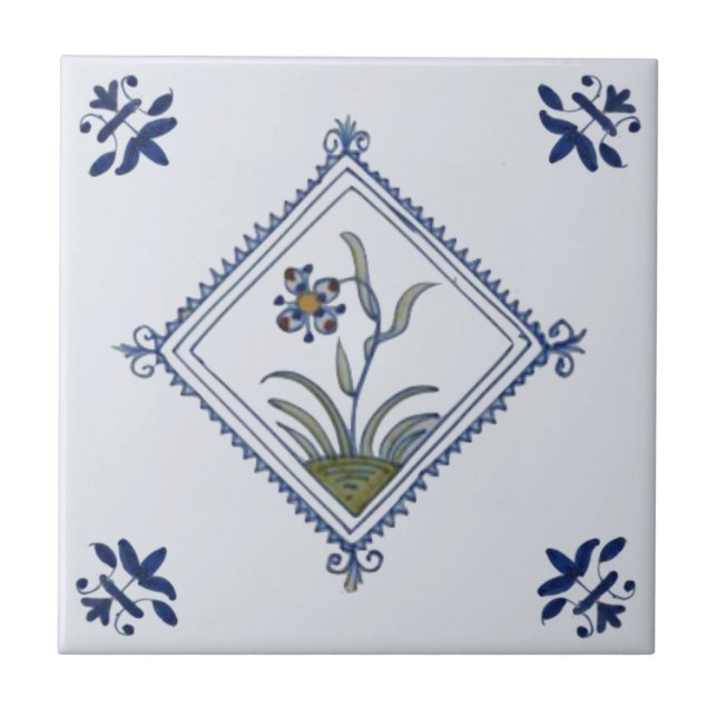 Auffallend Delft Diamond Gerahmt Blütenblau Multi Fliese (Vorderseite)