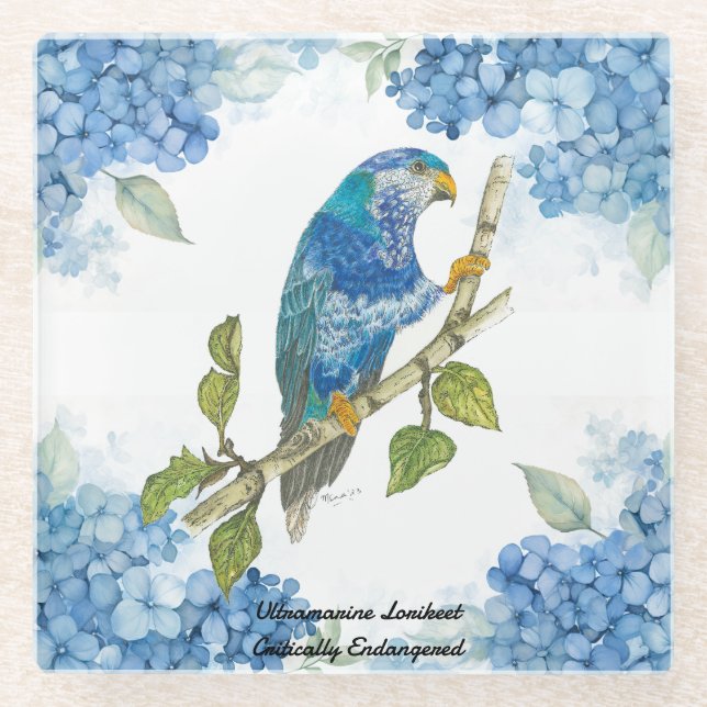 Auffallend handgestrichen Ultramarine Lorikeet Glasuntersetzer (Vorderseite)