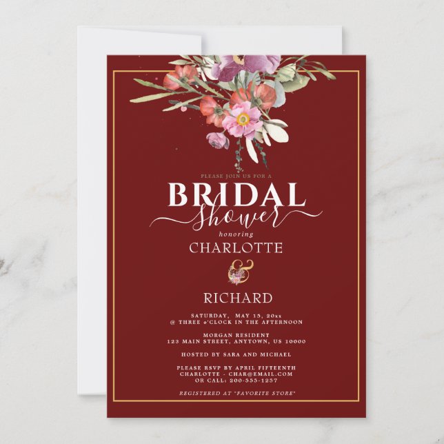 Auffallend Rosa Blütengoldverzierungen Ampersand B Einladung (Vorderseite)