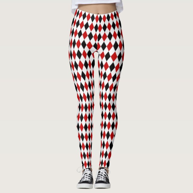 Auffallend rot, schwarz und weiß Diamant Leggings (Vorderseite)