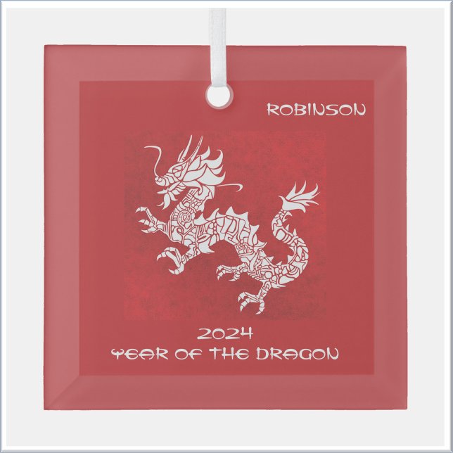 Auffallend Rot und Weiß Jahr des Drachen Ornament Aus Glas (Von Creator hochgeladen)