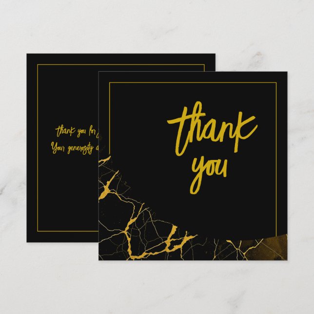 Auffallend Schwarz & Gold Marmor Sweet 16 Geburtst Dankeskarte (Vorne/Hinten)