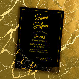 Auffallend Schwarz & Gold Marmor Sweet 16 Geburtst Einladung