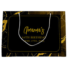 Auffallend Schwarz & Gold Marmor Sweet 16 Geburtst Große Geschenktüte