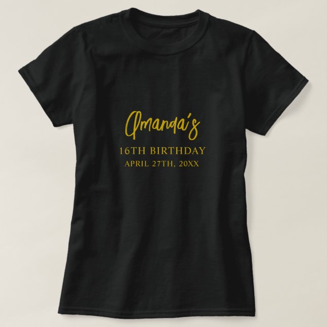 Auffallend Schwarz & Gold Marmor Sweet 16 Geburtst T-Shirt (Design vorne)