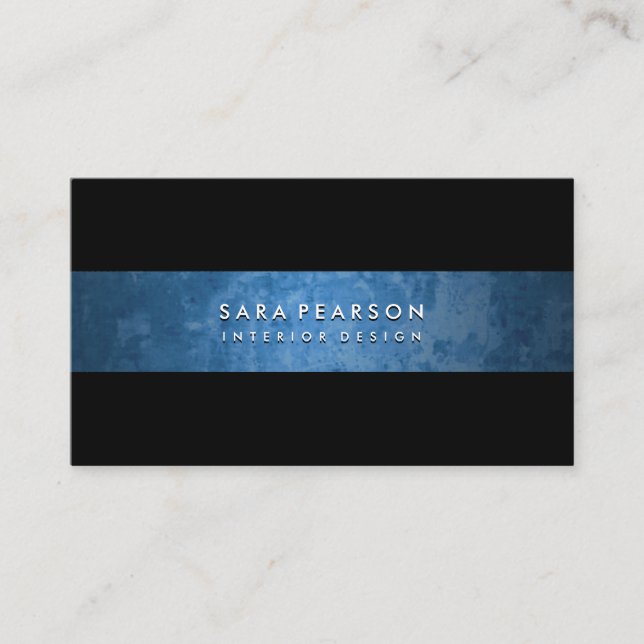 Auffallende Black Grunge Blue Stripe Business Card Visitenkarte (Vorderseite)