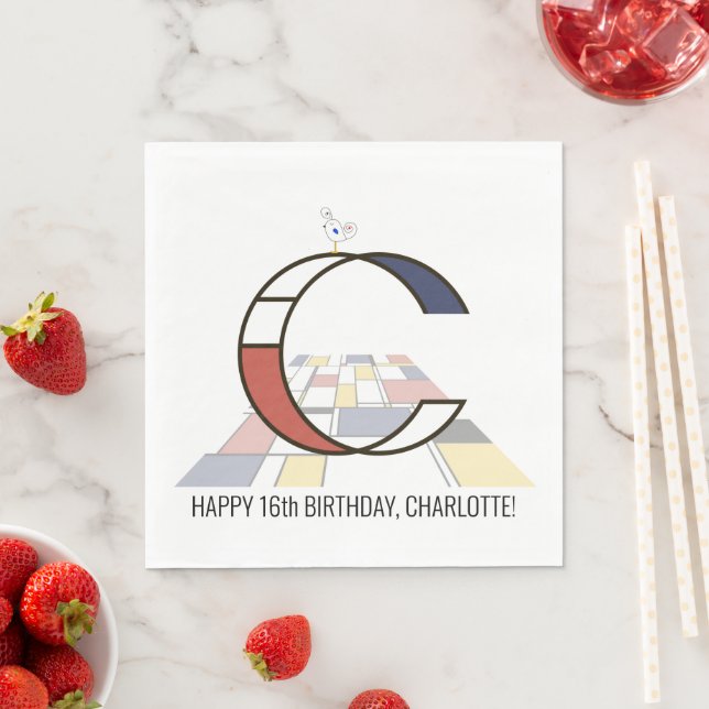 Auffallende Neoplastik Style Monogramm. Buchstabe  Serviette (Beispiel)