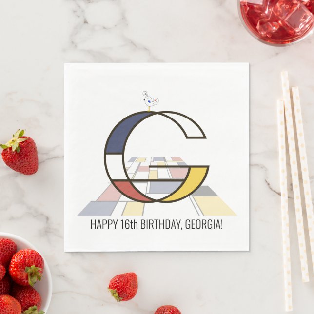 Auffallende Neoplastik Style Monogramm. Buchstabe  Serviette (Beispiel)