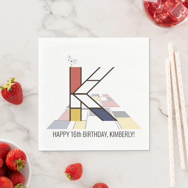 Auffallende Neoplastik Style Monogramm. Buchstabe  Serviette (Beispiel)