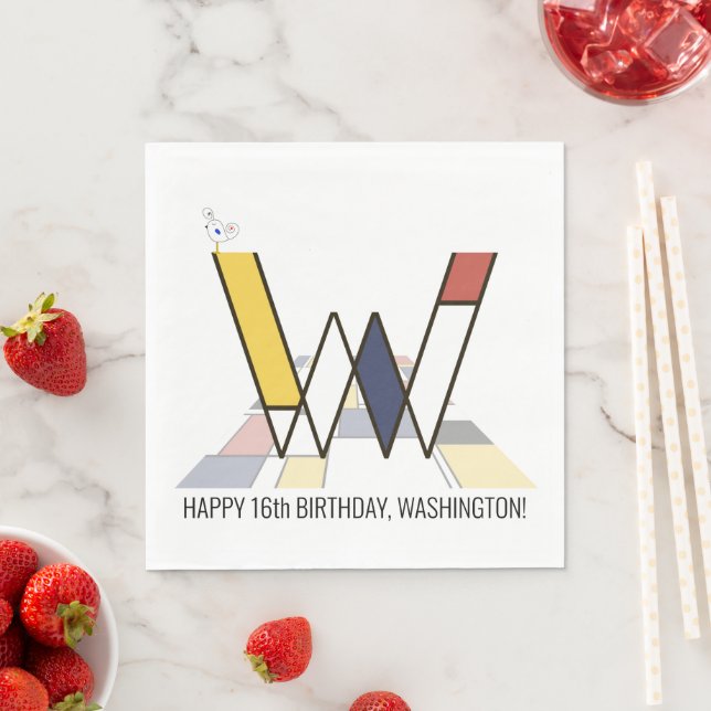 Auffallende Neoplastik Style Monogramm. Buchstabe  Serviette (Beispiel)