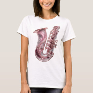 Auffallende silberne PINK SAXOPHONE Grafikdesign T-Shirt