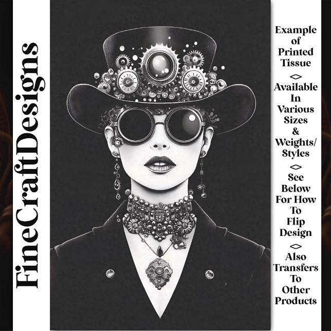 Auffallende Steampunk-Frau monochrome AC5-Decoupag Seidenpapier (Von Creator hochgeladen)