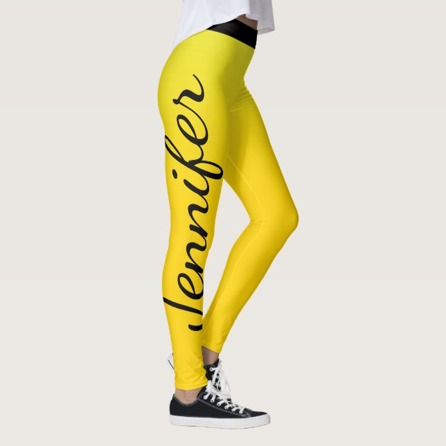 Auffallender Gelb- und Schwarzer Individuelle Name Leggings (Rechts)