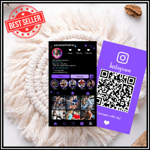 Auffallender lila Fitness-Coach Instagram QR Visitenkarte