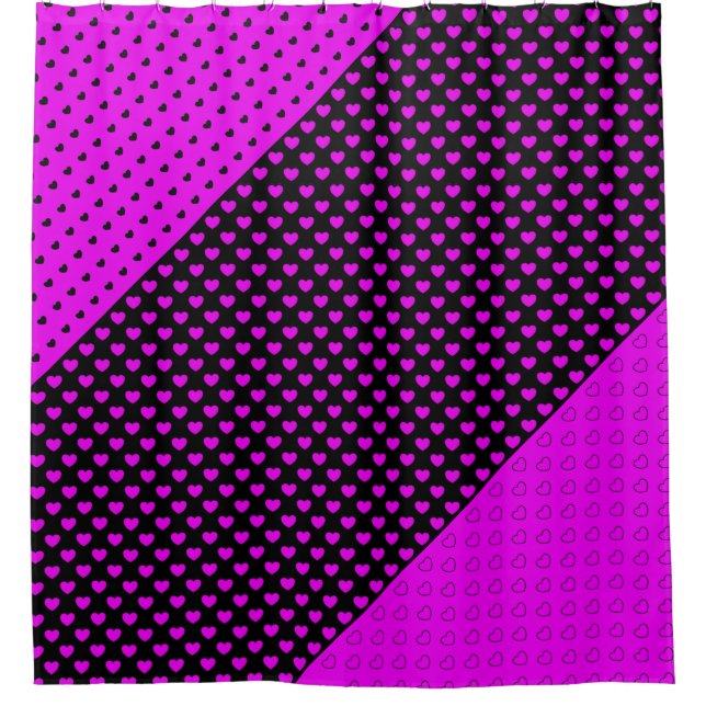 Auffallender schwarz-rosa Duschvorhang mit Herz (Vorderseite)