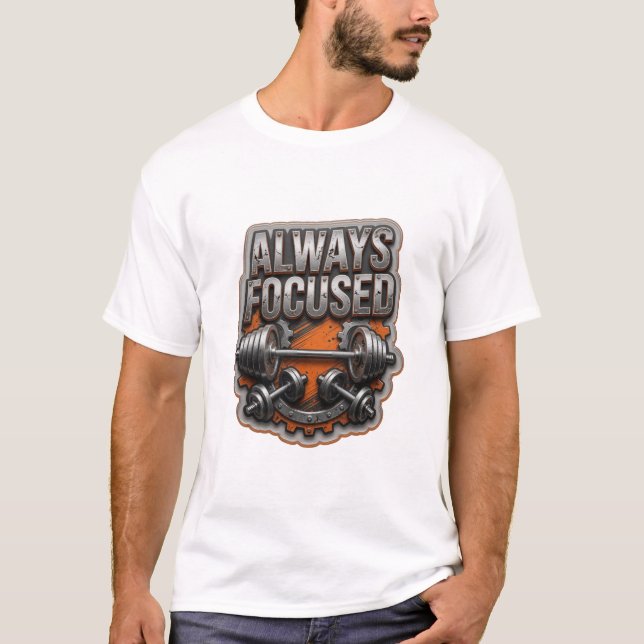 Auffallender silberner ALWAYS FOCUSED Wearable Art T-Shirt (Vorderseite)