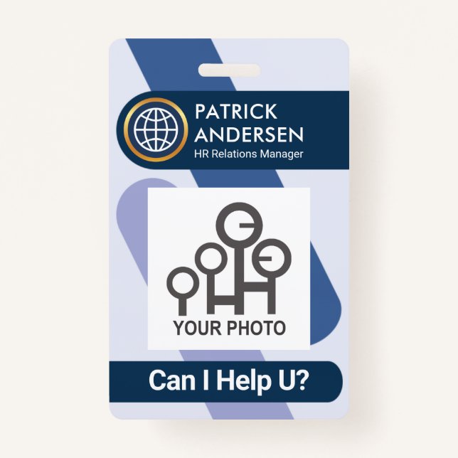 Auffallendes Blue Stripes Foto-Abzeichen Ausweis (Vorderseite)