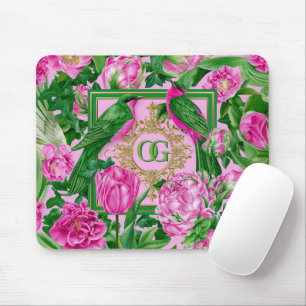 Auffallendes botanisches rosa und grünes monogramm mousepad