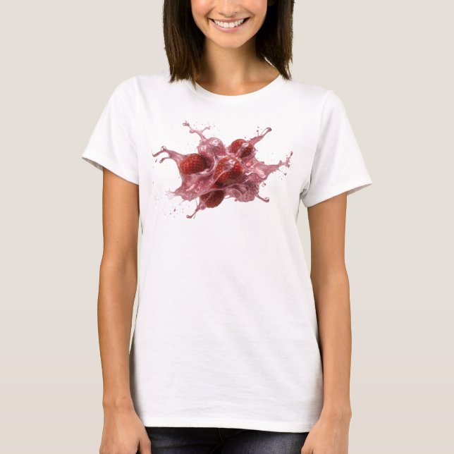 Auffallendes Rosa Abstrakte Erdbeeren T-Shirt (Vorderseite)