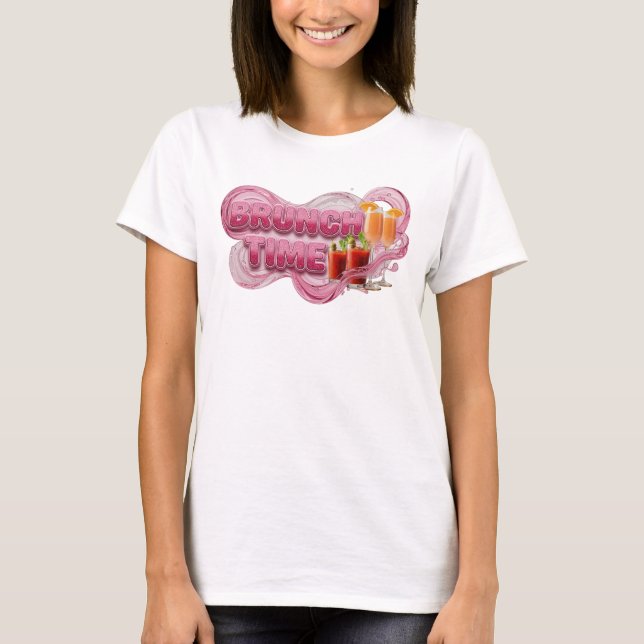 Auffallendes Rosa BRUNCH-ZEIT 3D-Textkunst T-Shirt (Vorderseite)