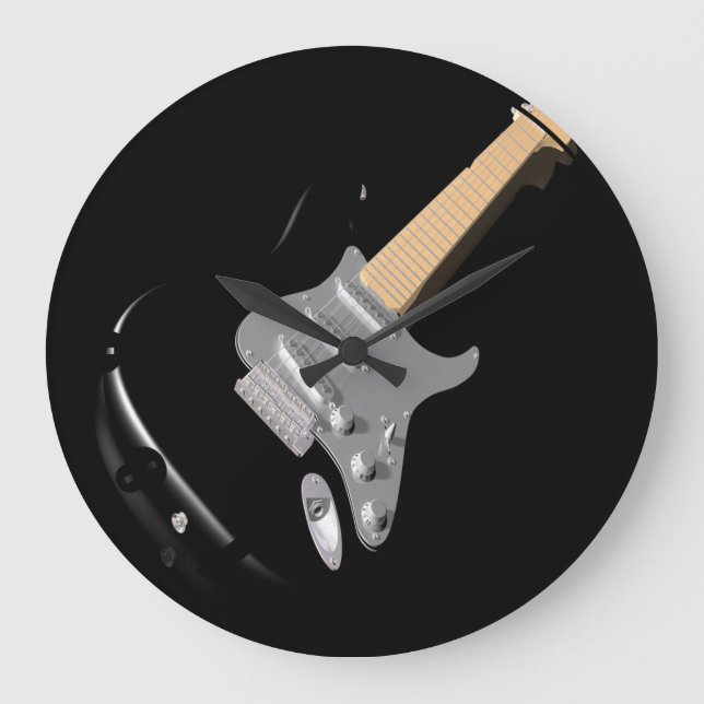 Auffallendes schwarzes elektrisches Gitarrenmusiki Große Wanduhr (Vorderseite)