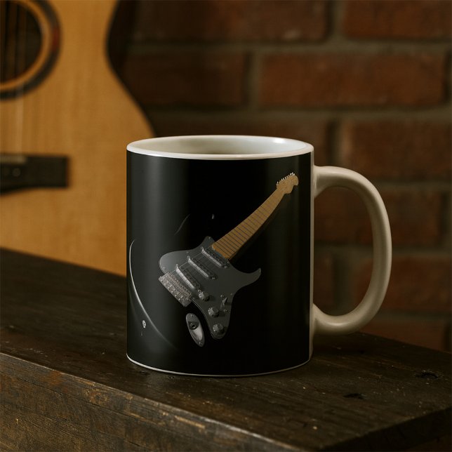 Auffallendes schwarzes elektrisches Gitarrenmusiki Kaffeetasse (Von Creator hochgeladen)