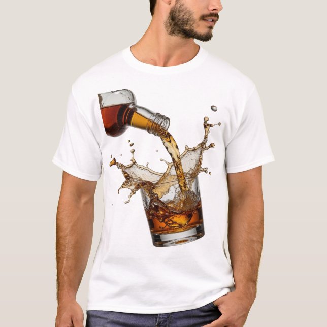 Auffallendes Silber WHISKY SPLASH 3D-Text Kunst T-Shirt (Vorderseite)