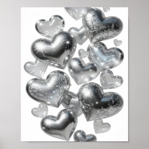 Auffallendes silbernes HEARTS OF GLASS Textdesign Poster