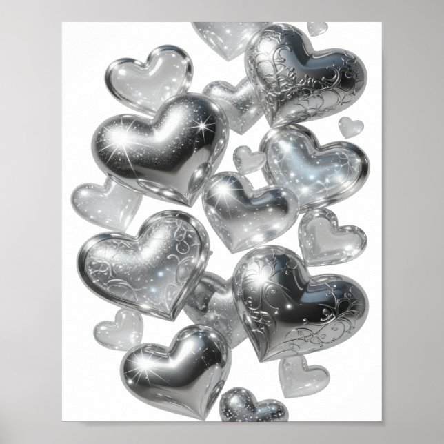 Auffallendes silbernes HEARTS OF GLASS Textdesign Poster (Vorne)