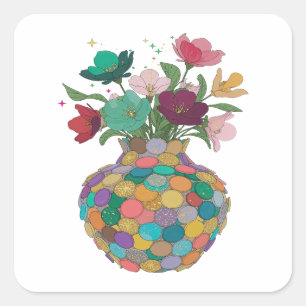 Auffällige silberne BLUMEN IN Vinyl-Optik Quadratischer Aufkleber