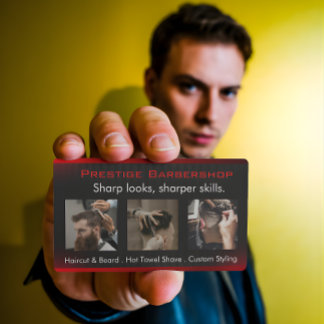 Auffälliger moderner Friseur in Rot Schwarz Weiß Visitenkarte