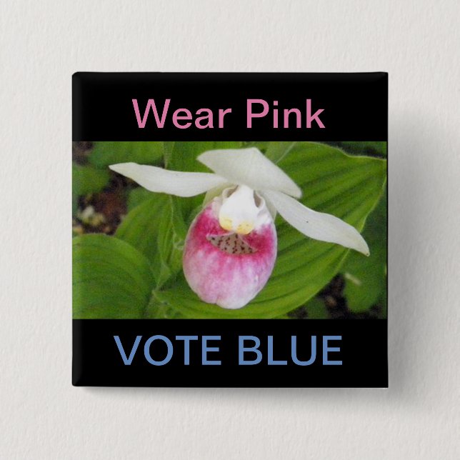 Auffälliger rosa Frauenschuh Quadrat-Knopf Button (Vorderseite)