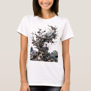 Auffälliger silberner METALLBAUM-Druck T-Shirt