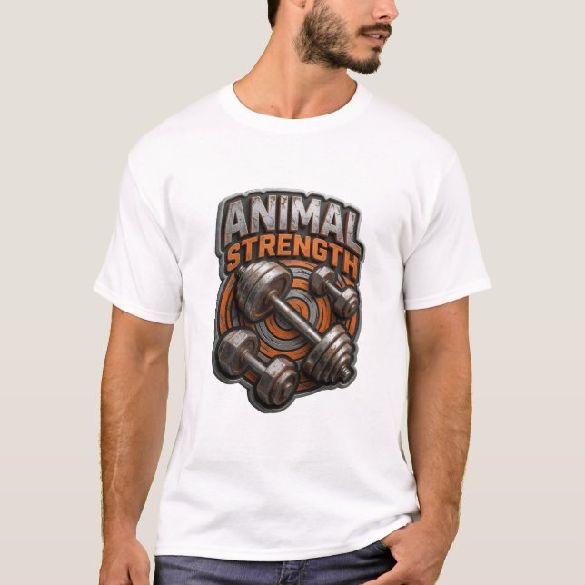 Auffälliges Silber ANIMAL STRENGTH Custom T-Shirt (Vorderseite)