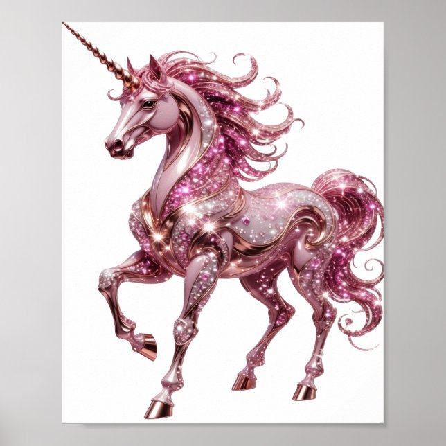 Auffälliges Silber-UNICORN-Design Poster (Vorne)