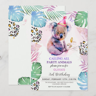 Aufforderung an alle Party Koala Geburtstag Einlad Einladung