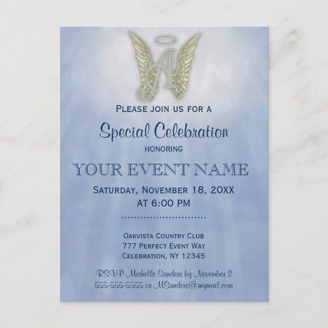 Aufforderung zur Einladung eines Angel-Monogramms Postkarte (Vorderseite)