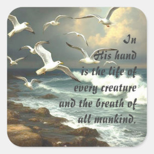 Aufgabe 12:10 Schrift Leben jeder Kreatur Quadratischer Aufkleber