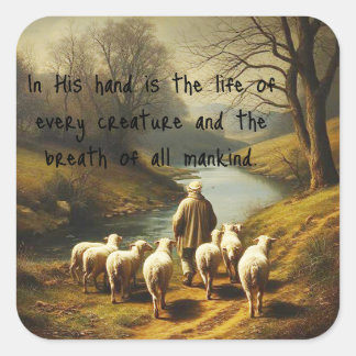 Aufgabe 12:10 Schrift Leben jeder Kreatur Quadratischer Aufkleber