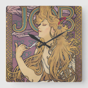 Aufgabe (1896) von Alphonse Mucha Quadratische Wanduhr