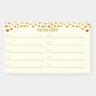 Aufgabenliste & goldenes Konfetti auf elfenbeinfar Post-it Klebezettel