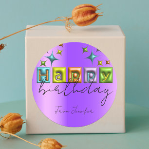 Aufgeblasene 3D-Typografie und Glitzern Happy Birt Runder Aufkleber