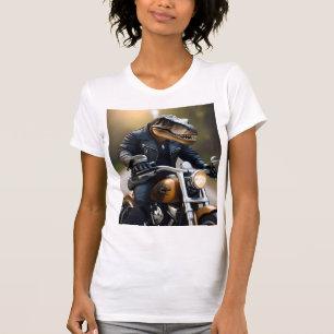 **"Aufgedrehter Rex: T-Rex in Leder auf einem Moto T-Shirt