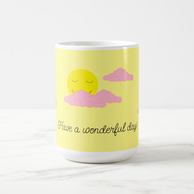 Aufgehende Sonne mit rosa Wolken: Gelb Kaffeetasse (Mittel)