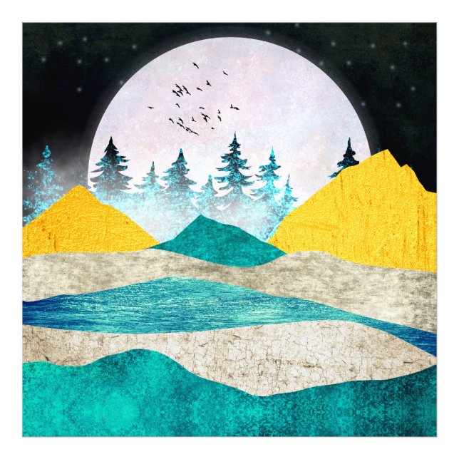 Aufgehende Supermond-Landschaft Fotodruck (Vorne)