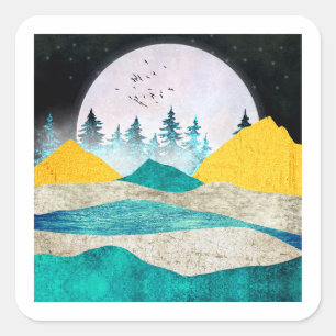 Aufgehende Supermond-Landschaft Quadratischer Aufkleber