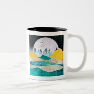 Aufgehende Supermond-Landschaft Zweifarbige Tasse