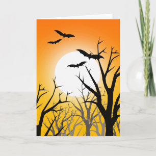 Aufgehender Mond und Fledermäuse Halloween-Karte Karte