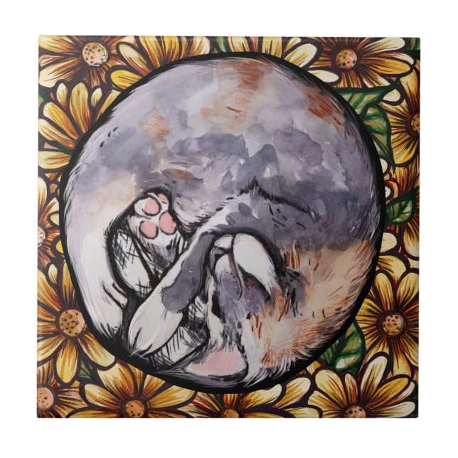 Aufgeknallte, dünne Calico Kitty Cat Fliese (Vorderseite)