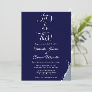 Aufgeregt Blaue weiße Typografie Minimal Wedding I Einladung